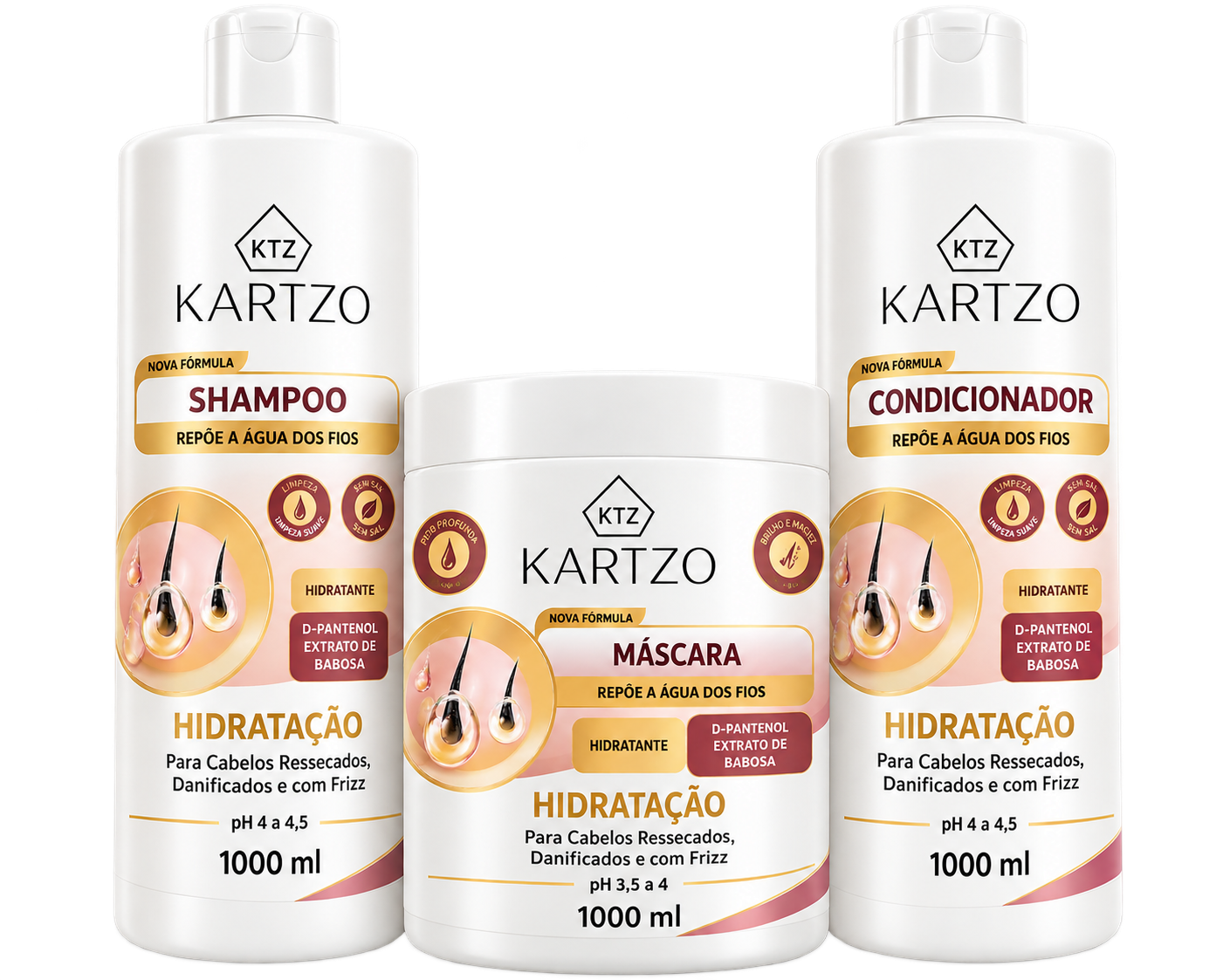 Kartzo Hidratação — Kit Shampoo Máscara Condicionador